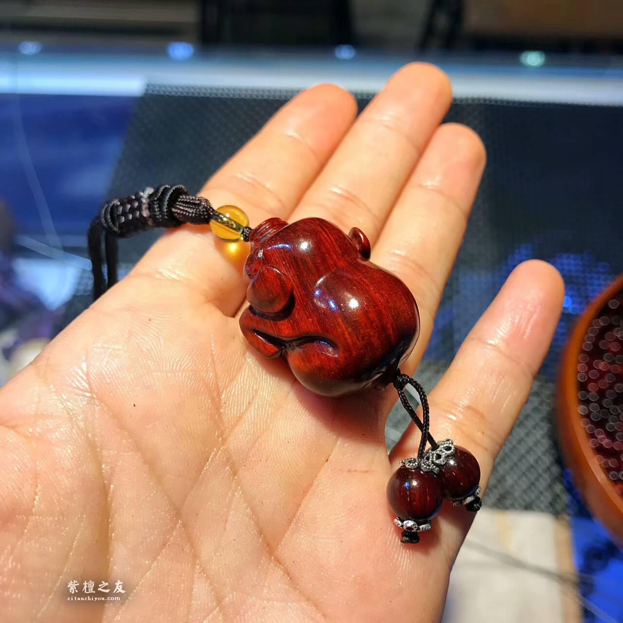 印度小叶紫檀小雕件小猪 高密度泥料带些许金星搭配天然水晶-2