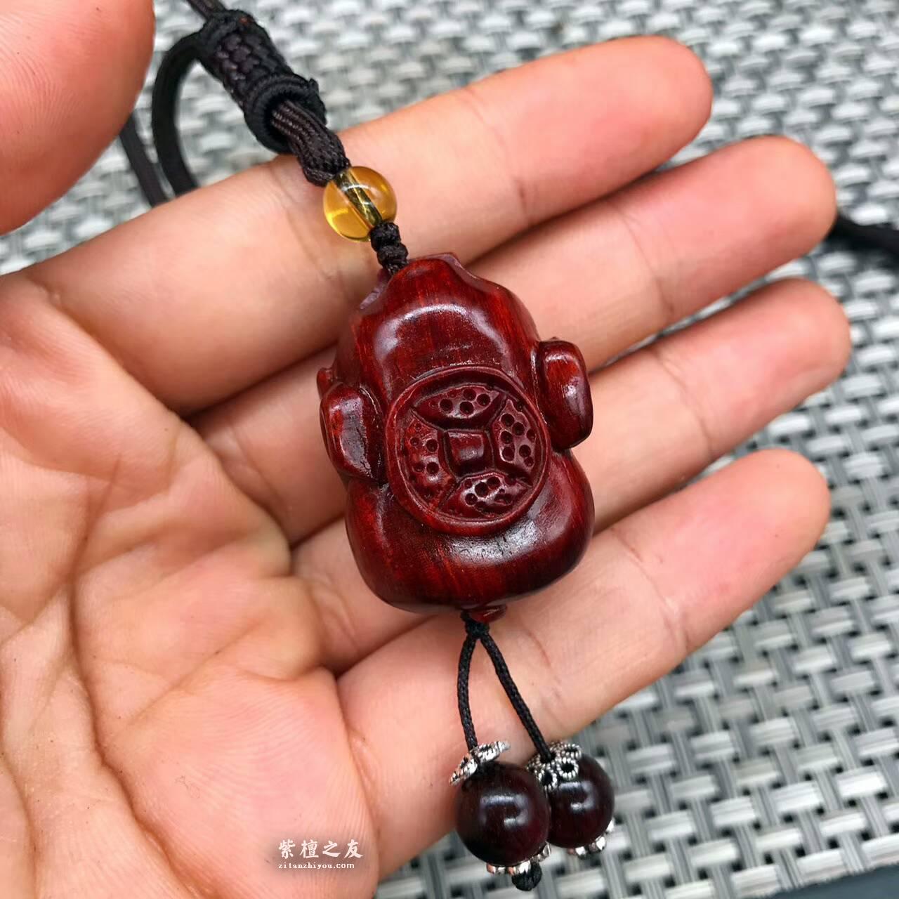 印度小叶紫檀小雕件小猪 高密度泥料带些许金星搭配天然水晶-8