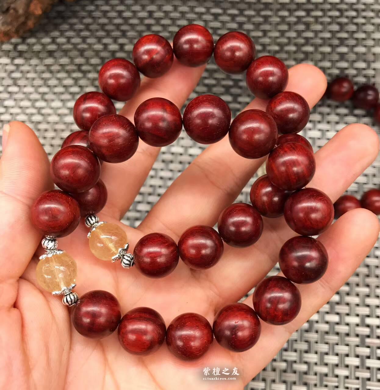 印度小叶紫檀高密度1.2搭配天然金发晶纯银隔珠 七夕送女友不俗有意义-3