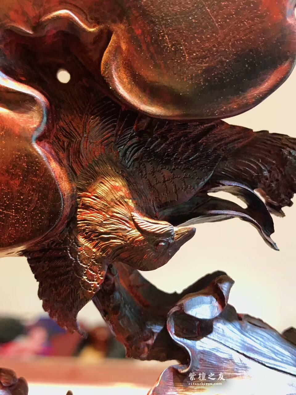 正宗印度小叶紫檀工艺品《和和美美》 高密度爆炸性瘤疤无拼补纯手工双面镂空雕-6