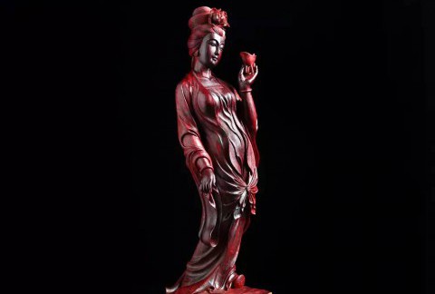 印度小紫叶檀清刀摆件《贵妃醉酒》野生林水波纹值得收藏的工艺作品