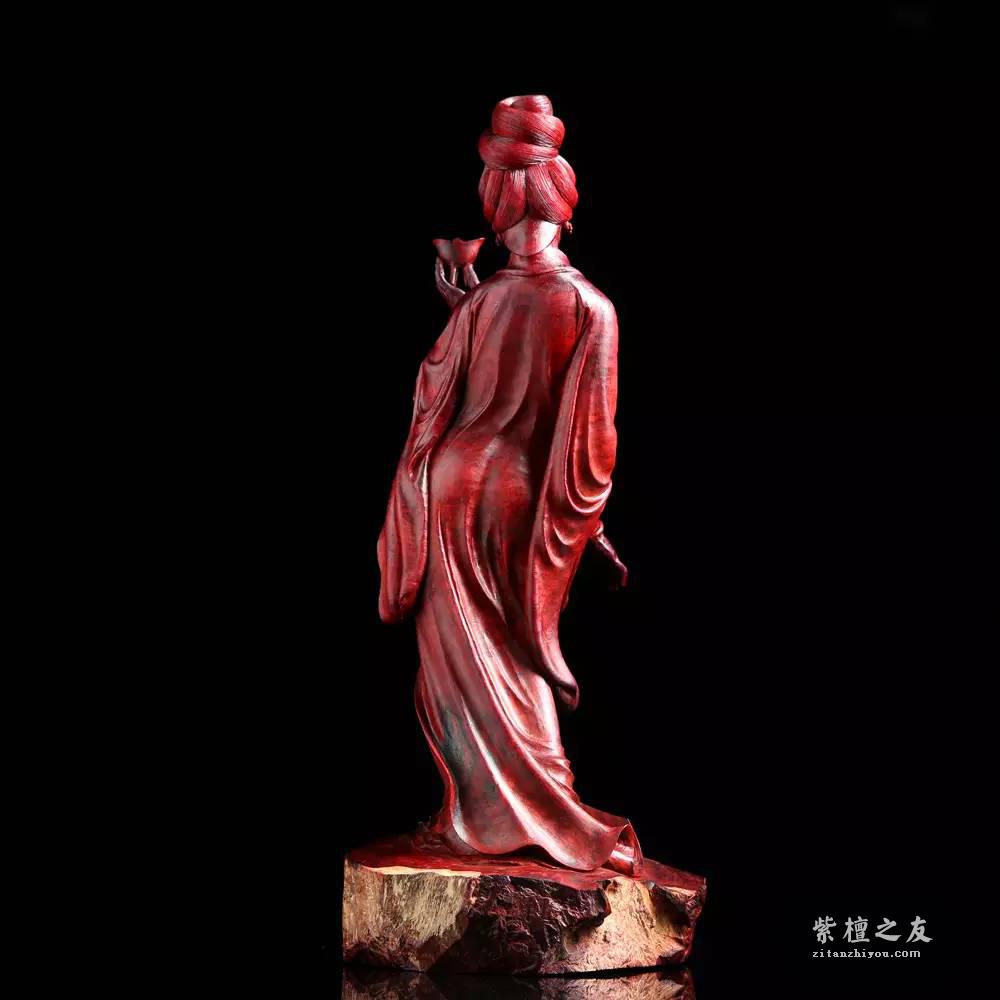 印度小紫叶檀清刀摆件《贵妃醉酒》野生林水波纹值得收藏的工艺作品-2
