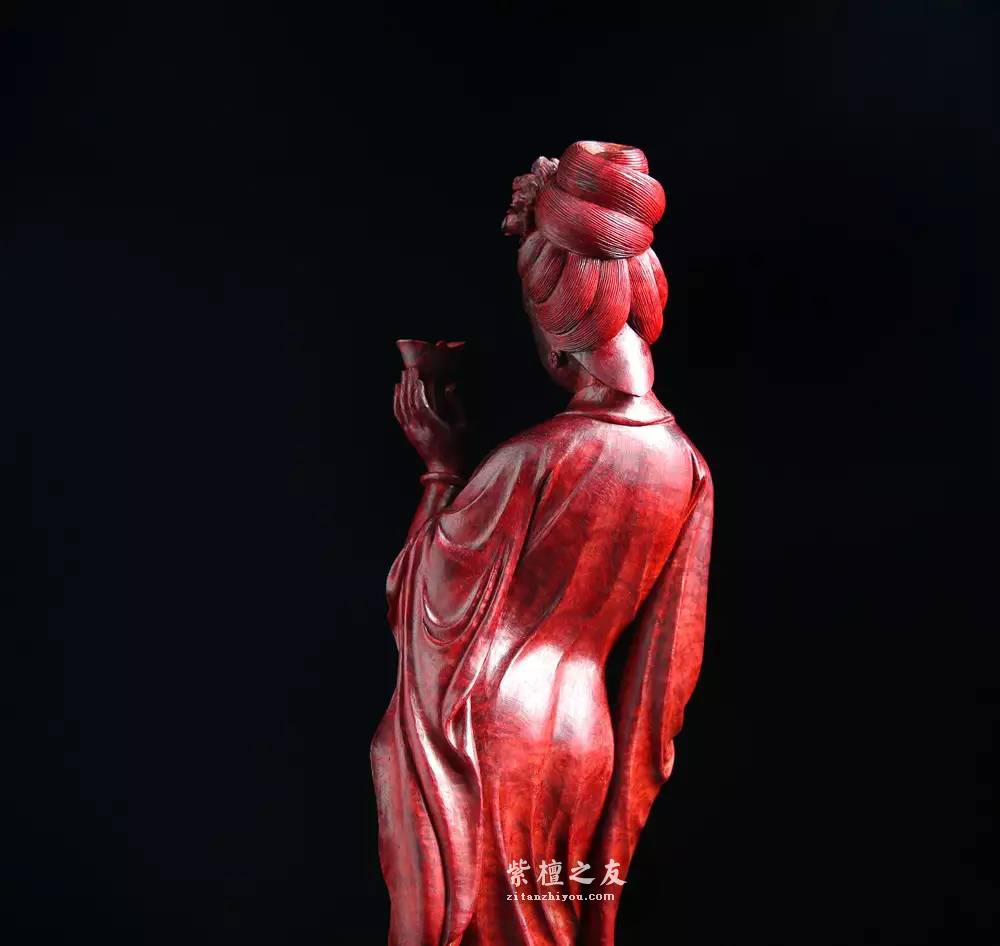 印度小紫叶檀清刀摆件《贵妃醉酒》野生林水波纹值得收藏的工艺作品-6