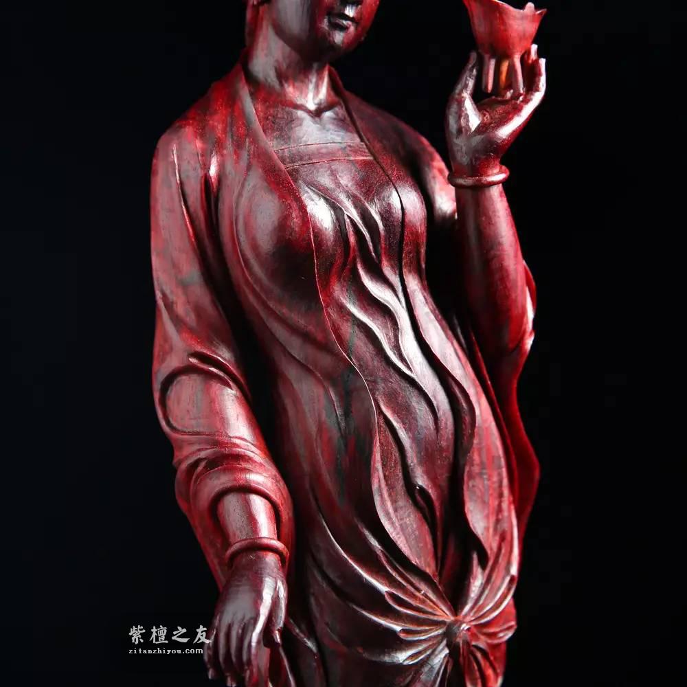 印度小紫叶檀清刀摆件《贵妃醉酒》野生林水波纹值得收藏的工艺作品-8