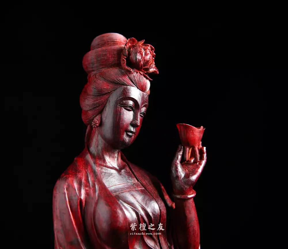 印度小紫叶檀清刀摆件《贵妃醉酒》野生林水波纹值得收藏的工艺作品-7