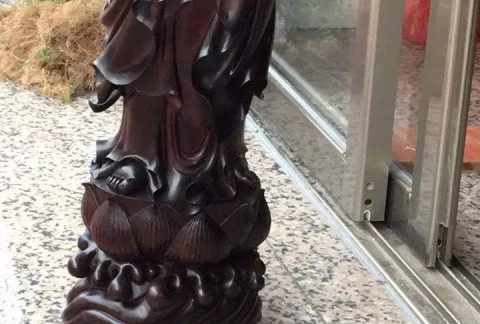 小叶紫檀观音摆件 高油密老料大师手工制作
