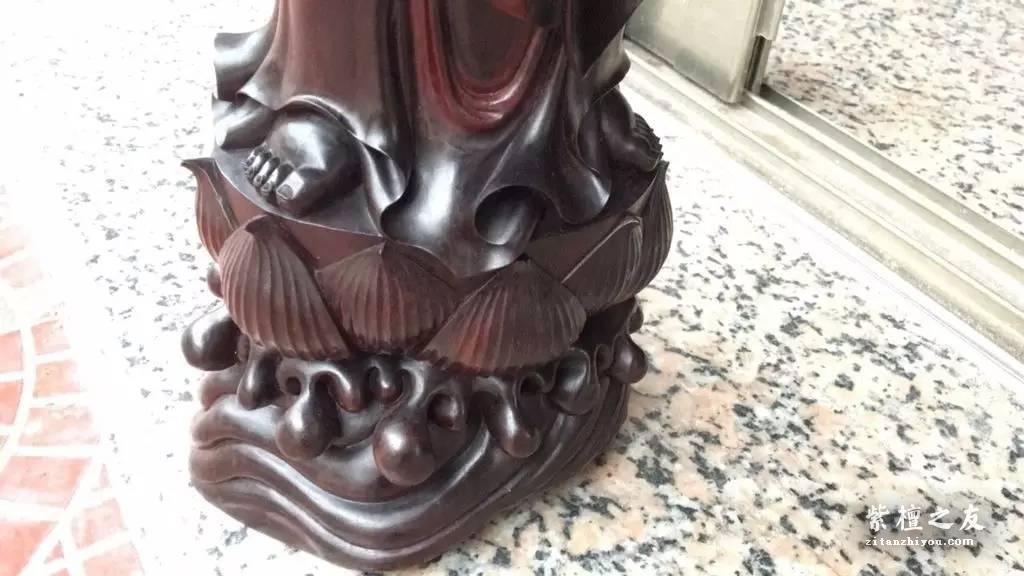 小叶紫檀观音摆件 高油密老料大师手工制作-2