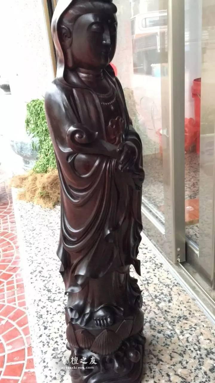 小叶紫檀观音摆件 高油密老料大师手工制作-4