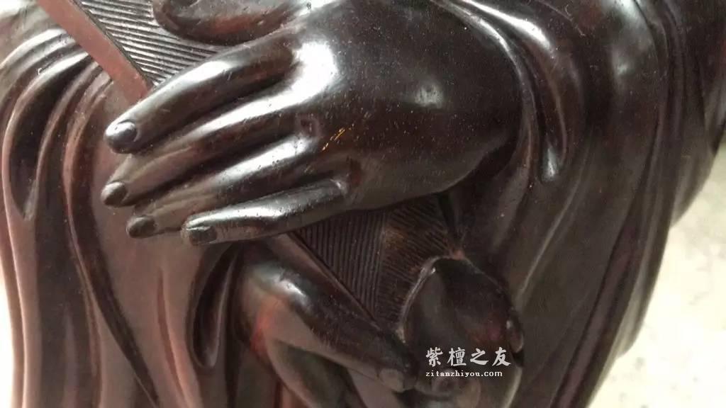 小叶紫檀观音摆件 高油密老料大师手工制作-3