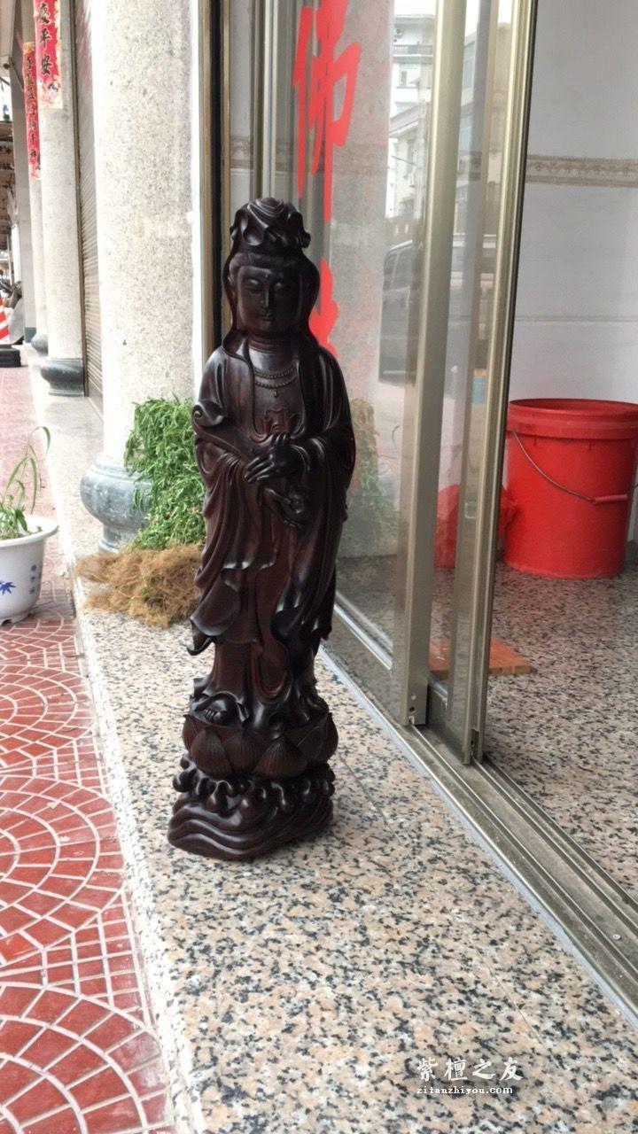 小叶紫檀观音摆件 高油密老料大师手工制作-5