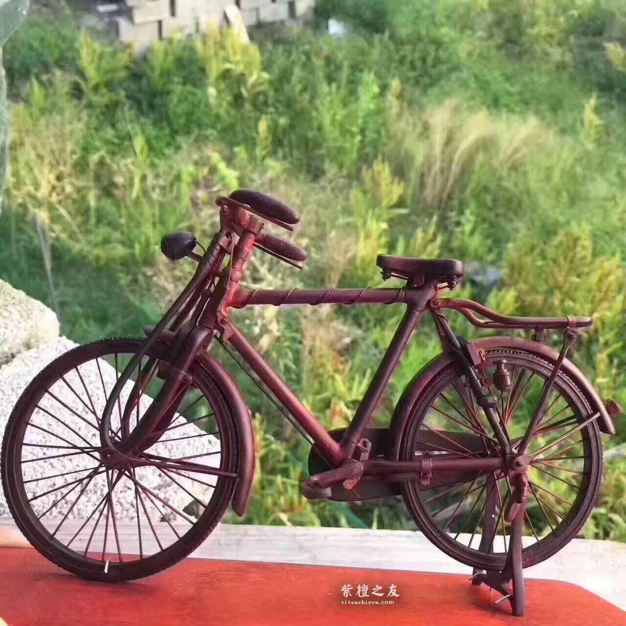 小叶紫檀精雕《自行车》造型工艺品 独特创意送礼有心意-3