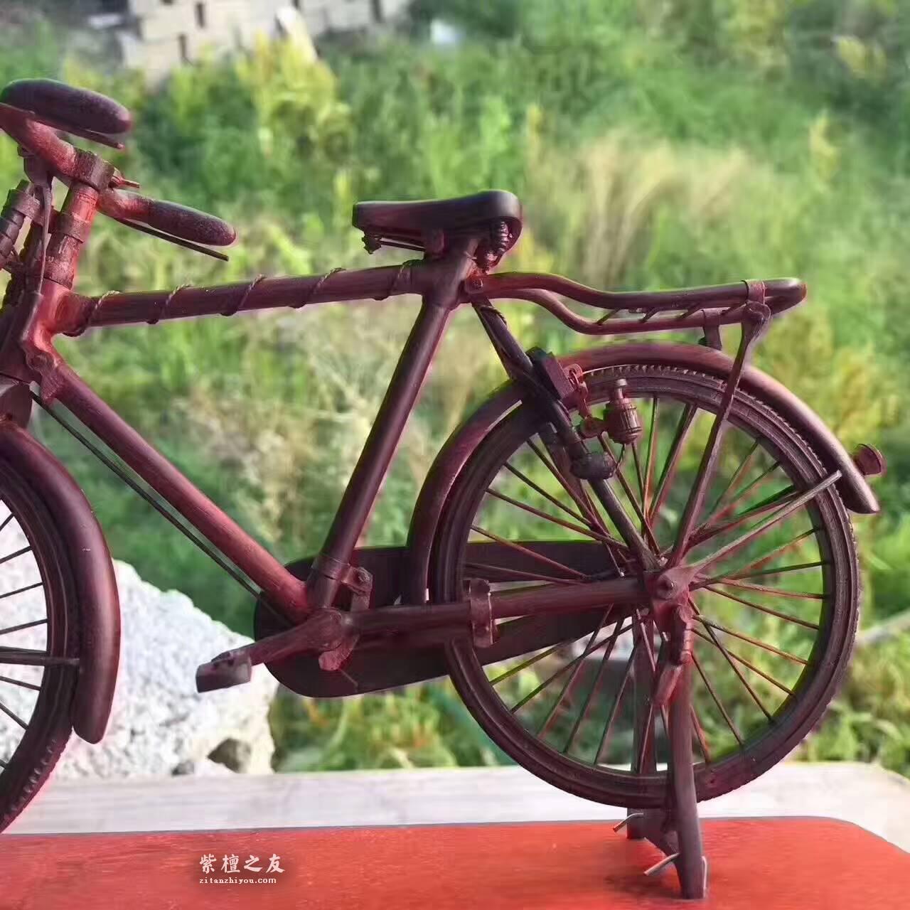 小叶紫檀精雕《自行车》造型工艺品 独特创意送礼有心意-2