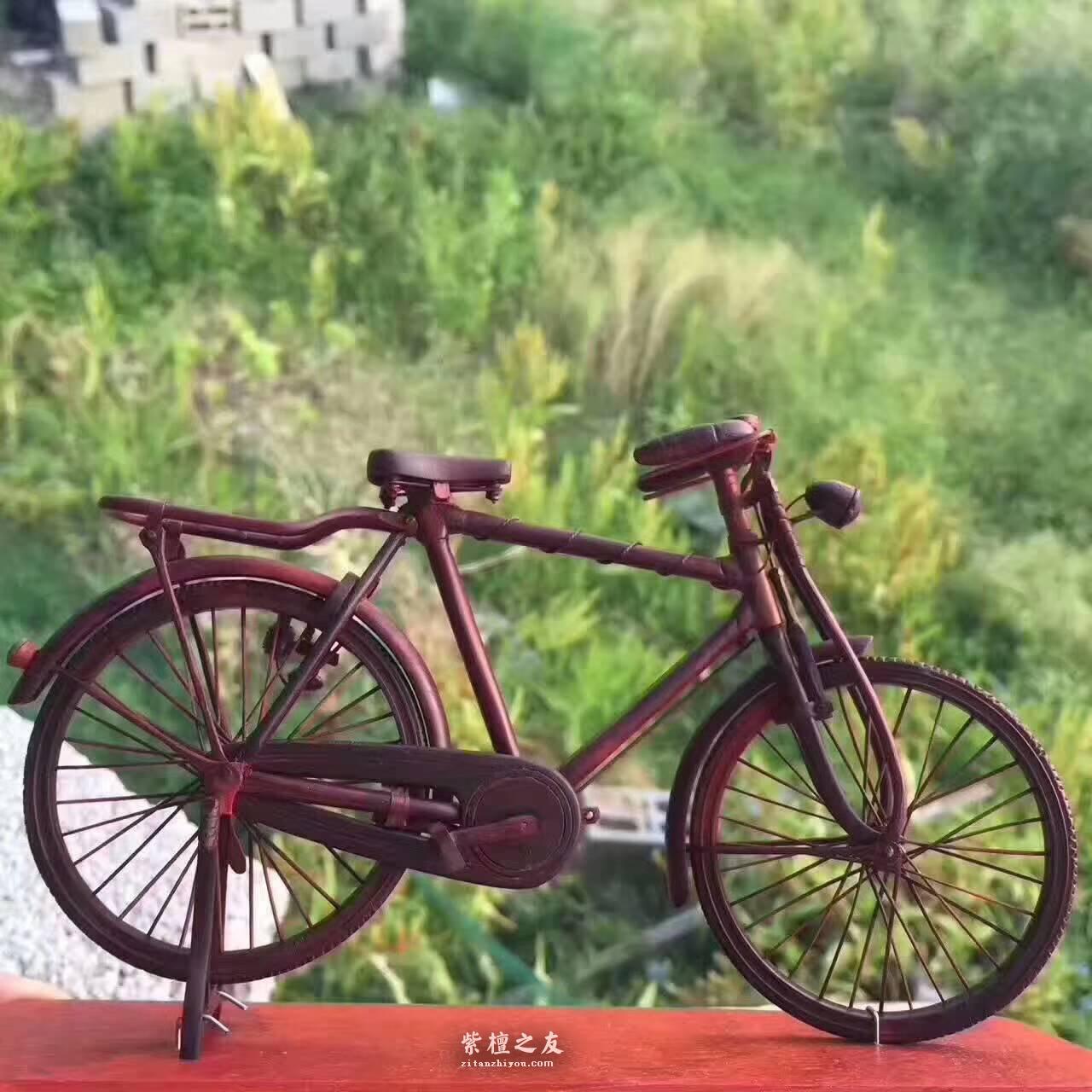 小叶紫檀精雕《自行车》造型工艺品 独特创意送礼有心意-6