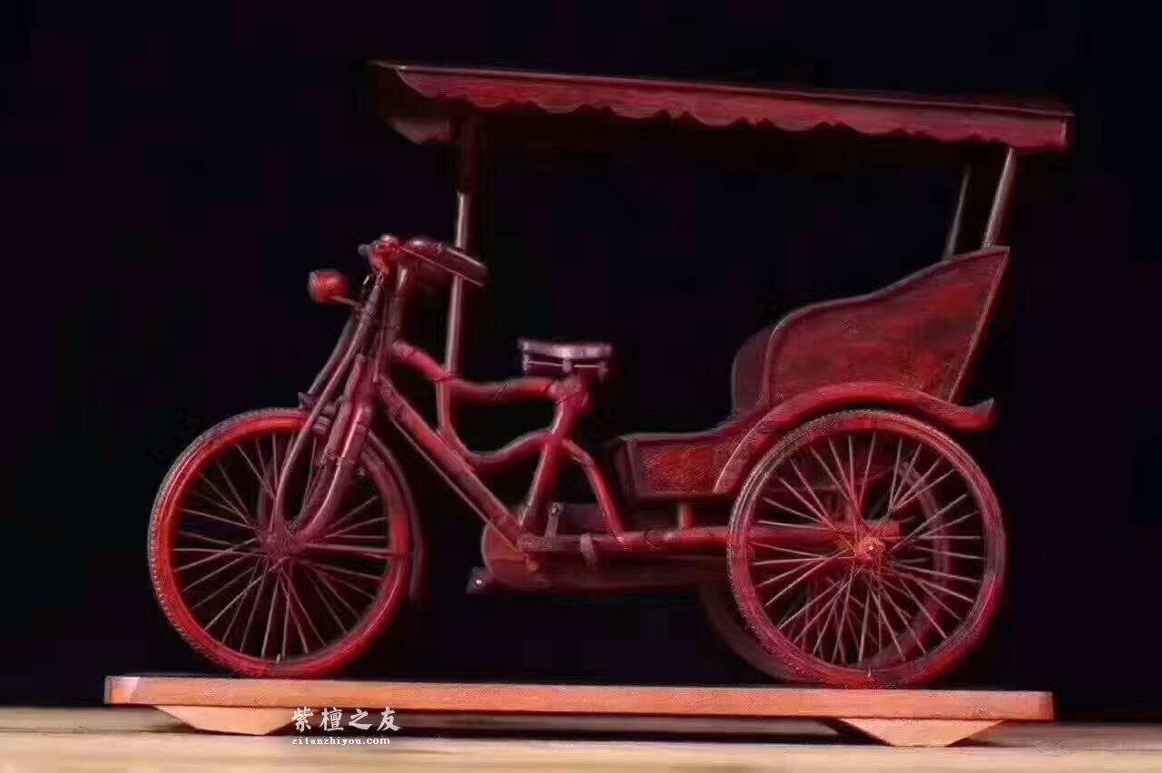 黄包车造型工艺品小摆件 小叶紫檀精雕送礼有创意-3