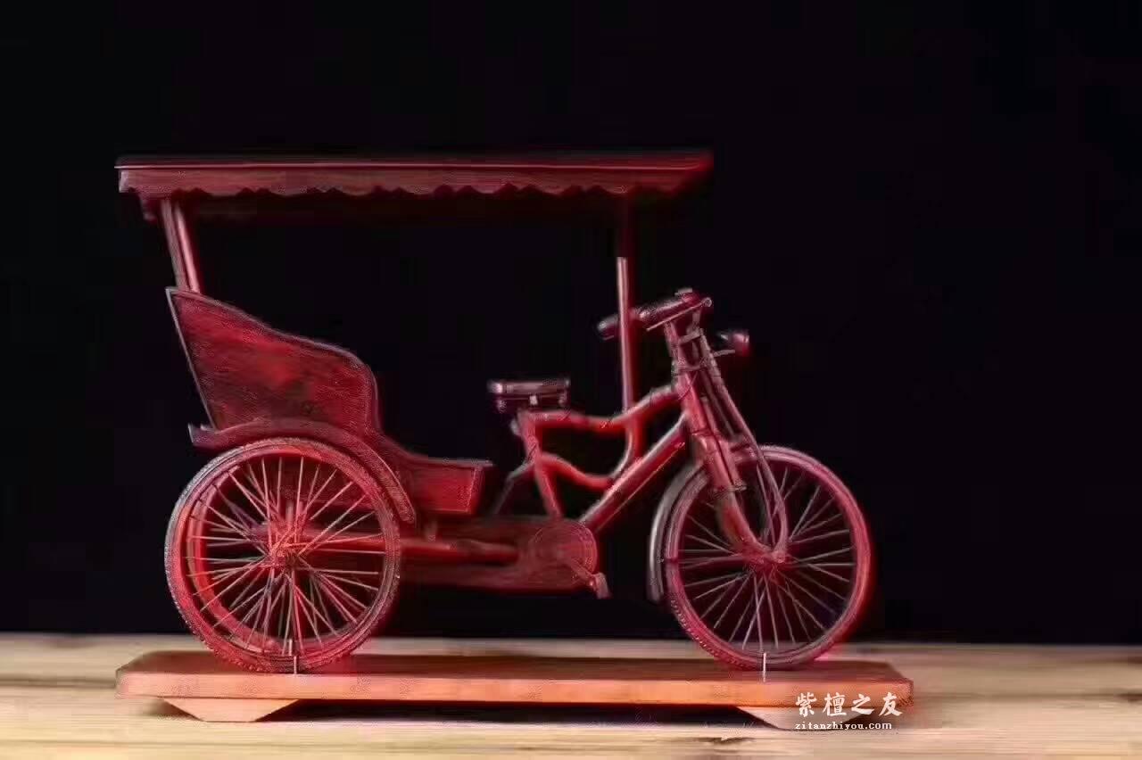 黄包车造型工艺品小摆件 小叶紫檀精雕送礼有创意-1