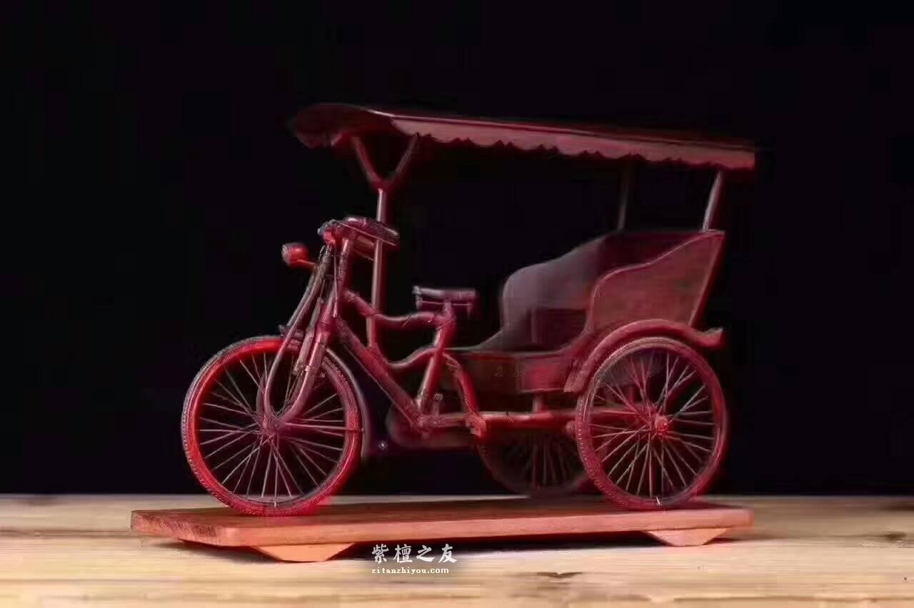黄包车造型工艺品小摆件 小叶紫檀精雕送礼有创意-2