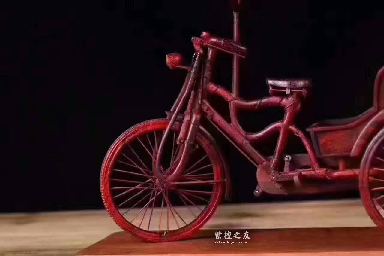 黄包车造型工艺品小摆件 小叶紫檀精雕送礼有创意-5