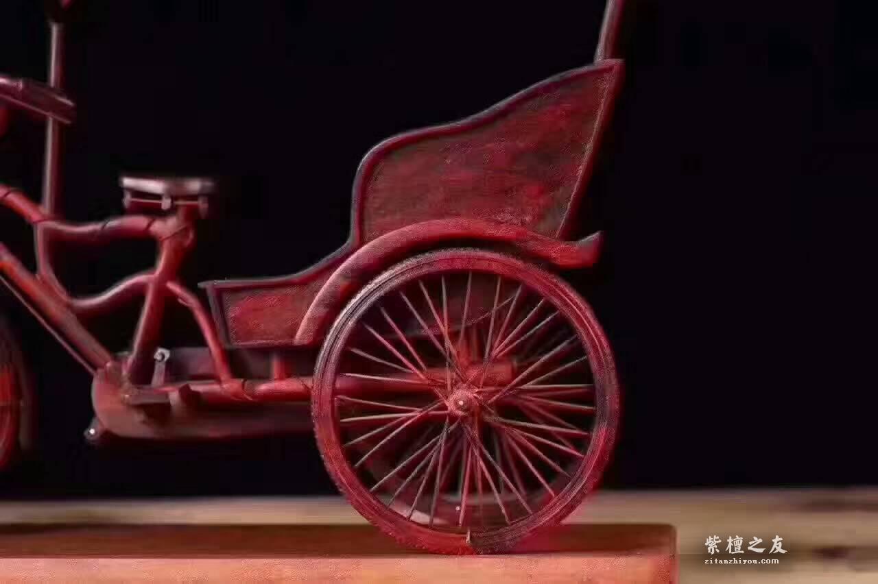 黄包车造型工艺品小摆件 小叶紫檀精雕送礼有创意-6