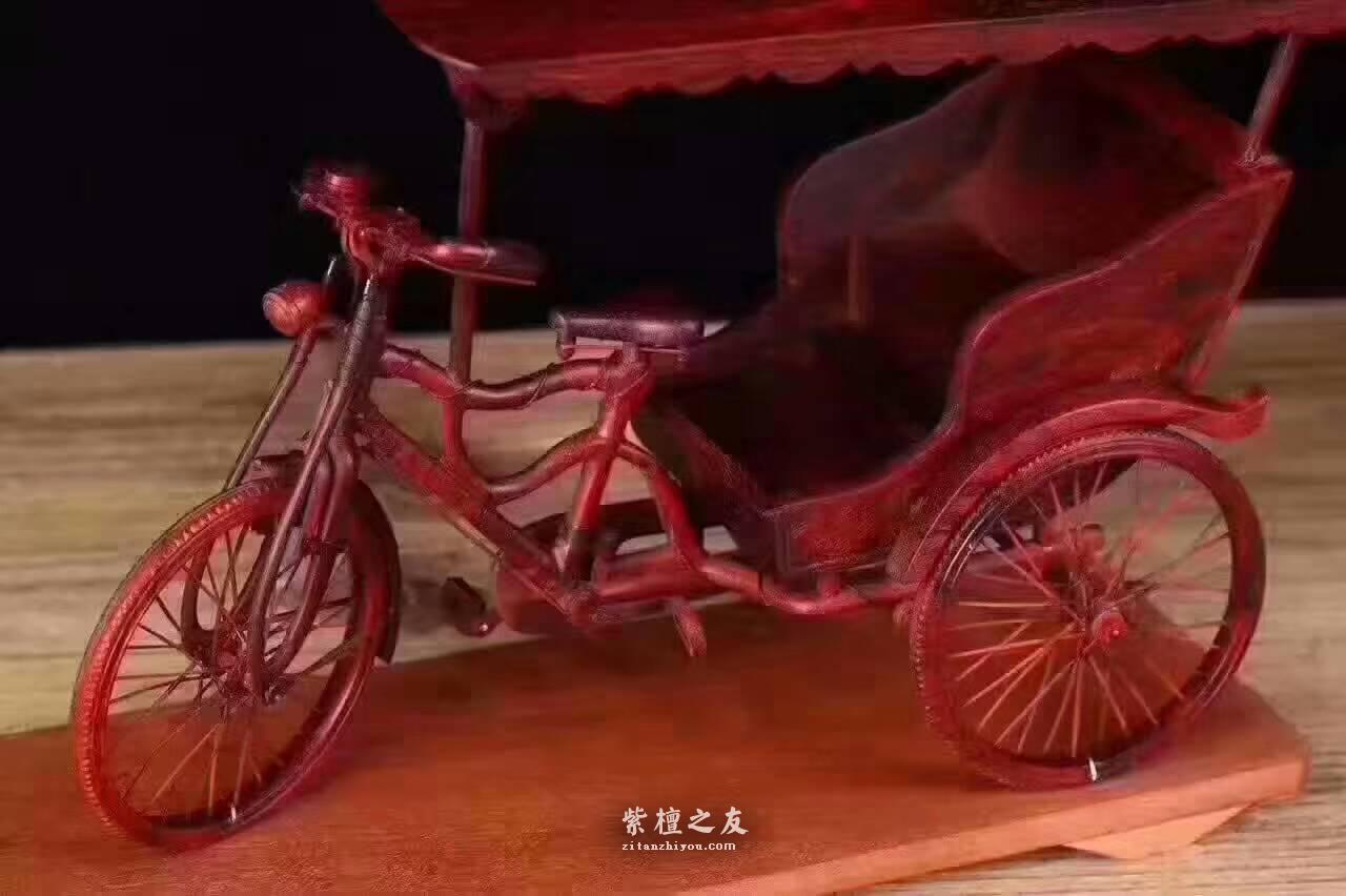 黄包车造型工艺品小摆件 小叶紫檀精雕送礼有创意-9