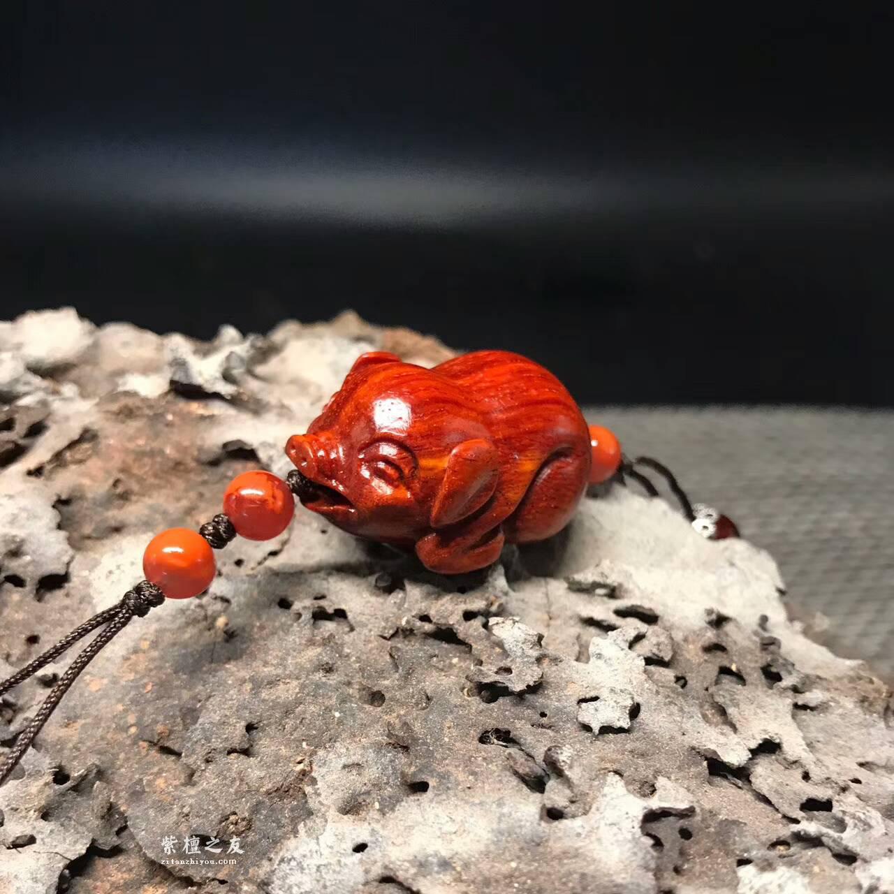 小叶紫檀吊坠《小猪》小巧玲珑可做包包挂件-2