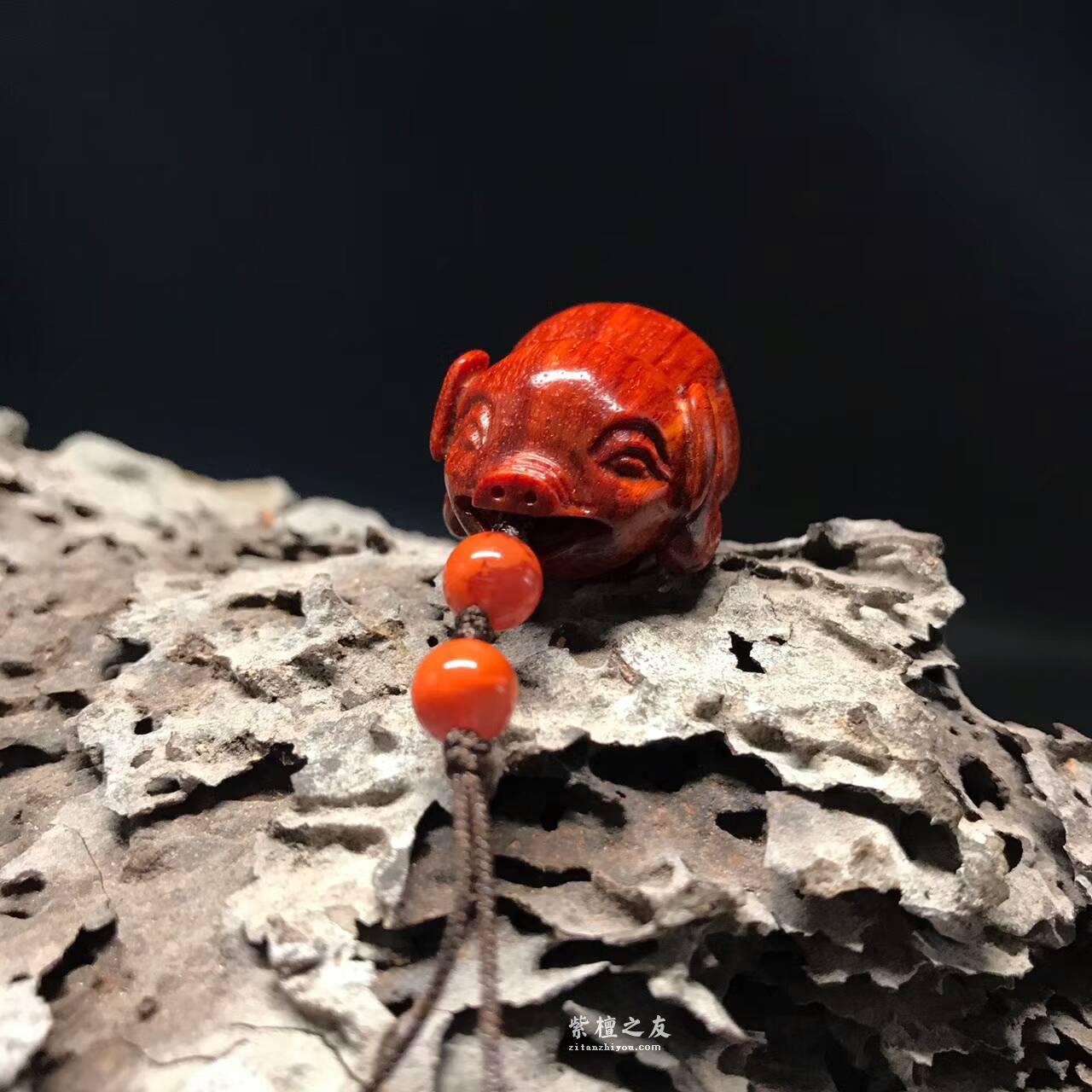 小叶紫檀吊坠《小猪》小巧玲珑可做包包挂件-5