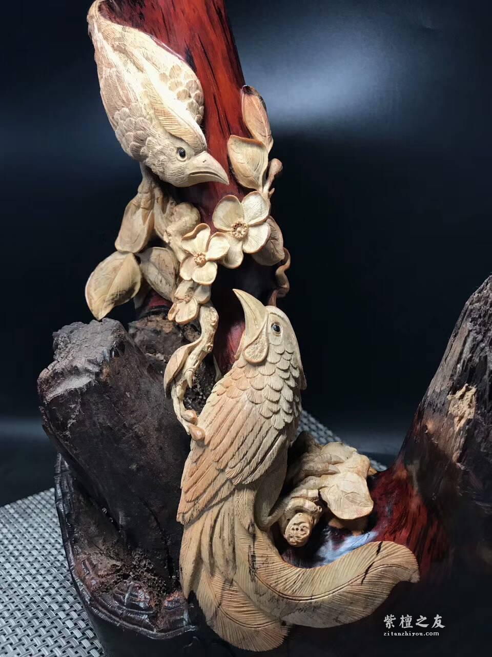 印度小叶紫檀根雕摆件《前程似锦》带白皮设计镂空雕刻栩栩如生-8