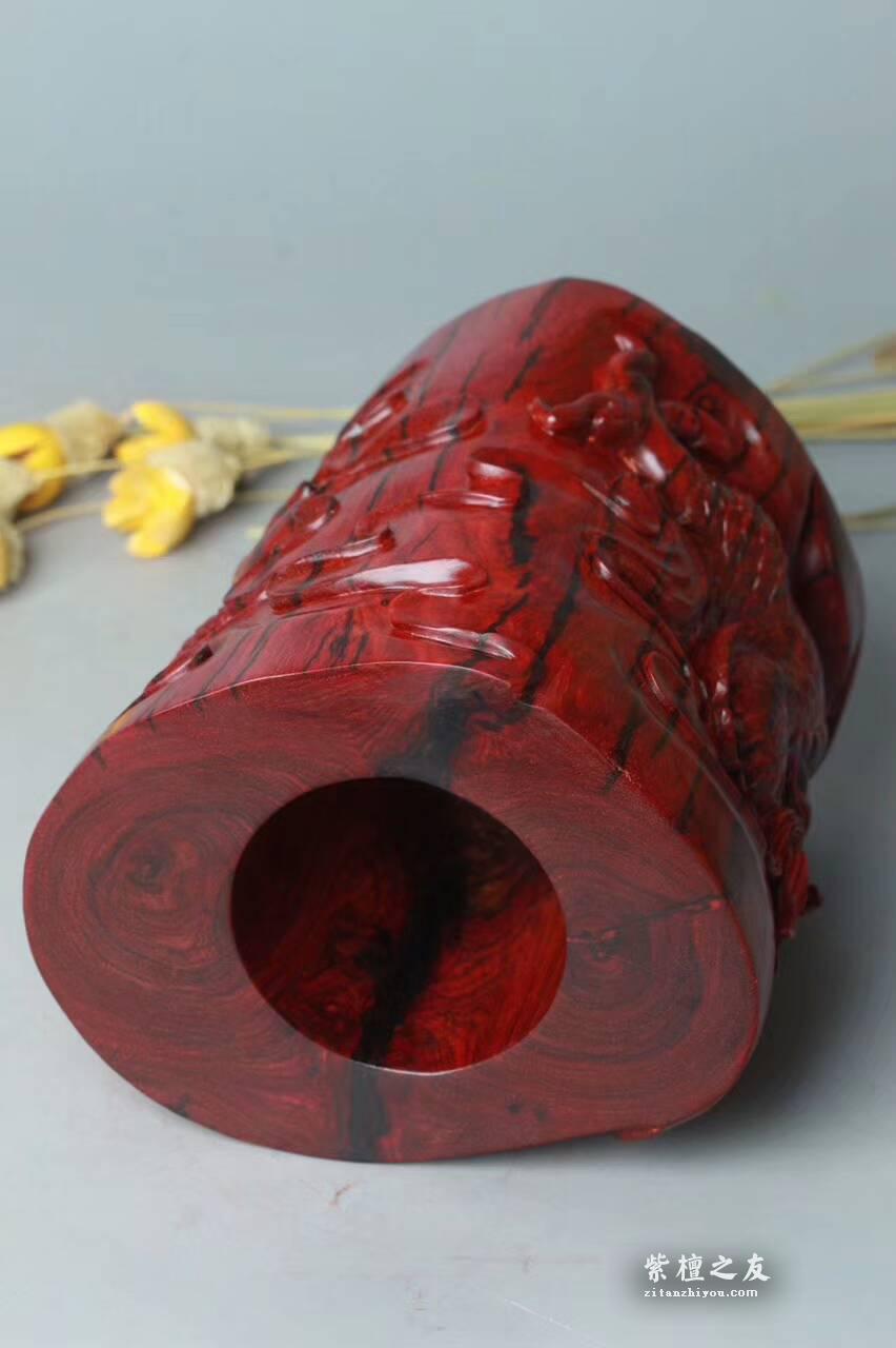 印度小叶紫檀《祥龙笔筒》 鸡血红老料材质细腻油性好精工雕刻-8