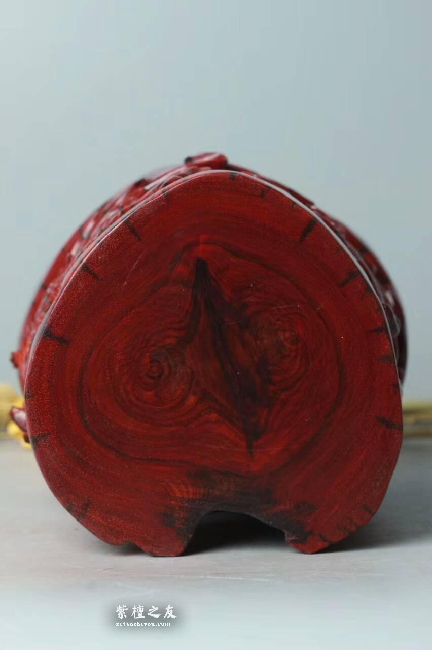 印度小叶紫檀《祥龙笔筒》 鸡血红老料材质细腻油性好精工雕刻-9