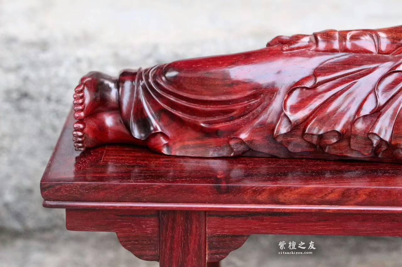 印度小叶紫檀卧佛加平头案底座组合摆件 精美小巧-2