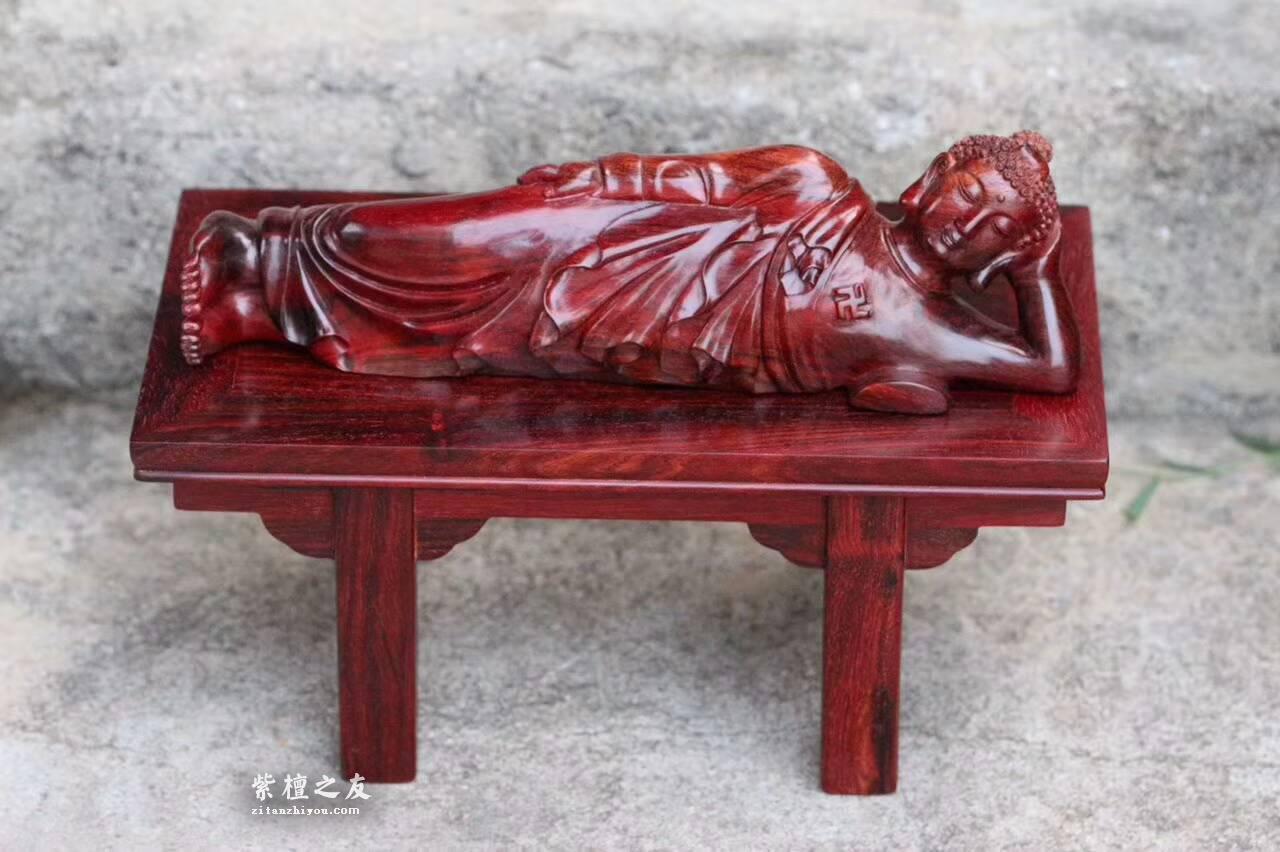 印度小叶紫檀卧佛加平头案底座组合摆件 精美小巧-3
