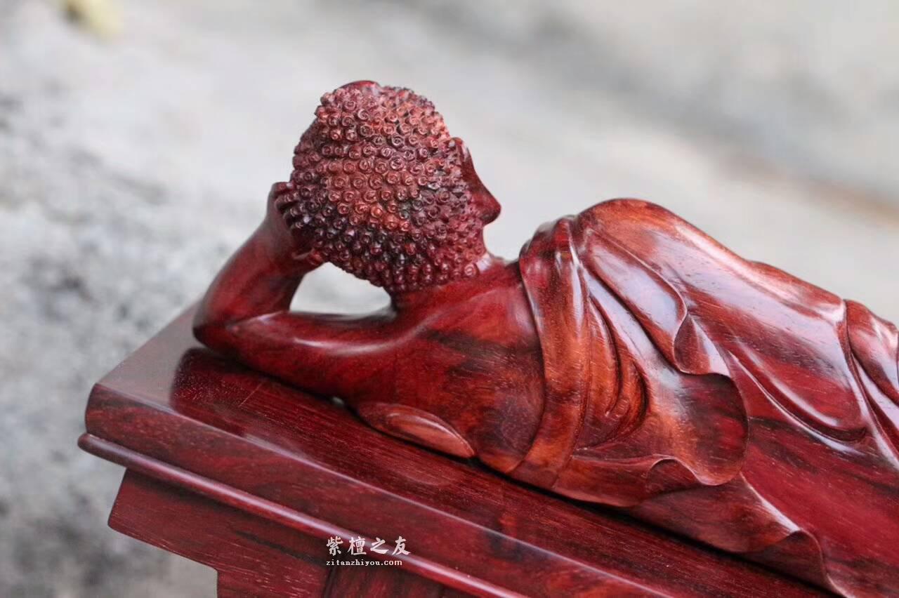 印度小叶紫檀卧佛加平头案底座组合摆件 精美小巧-5