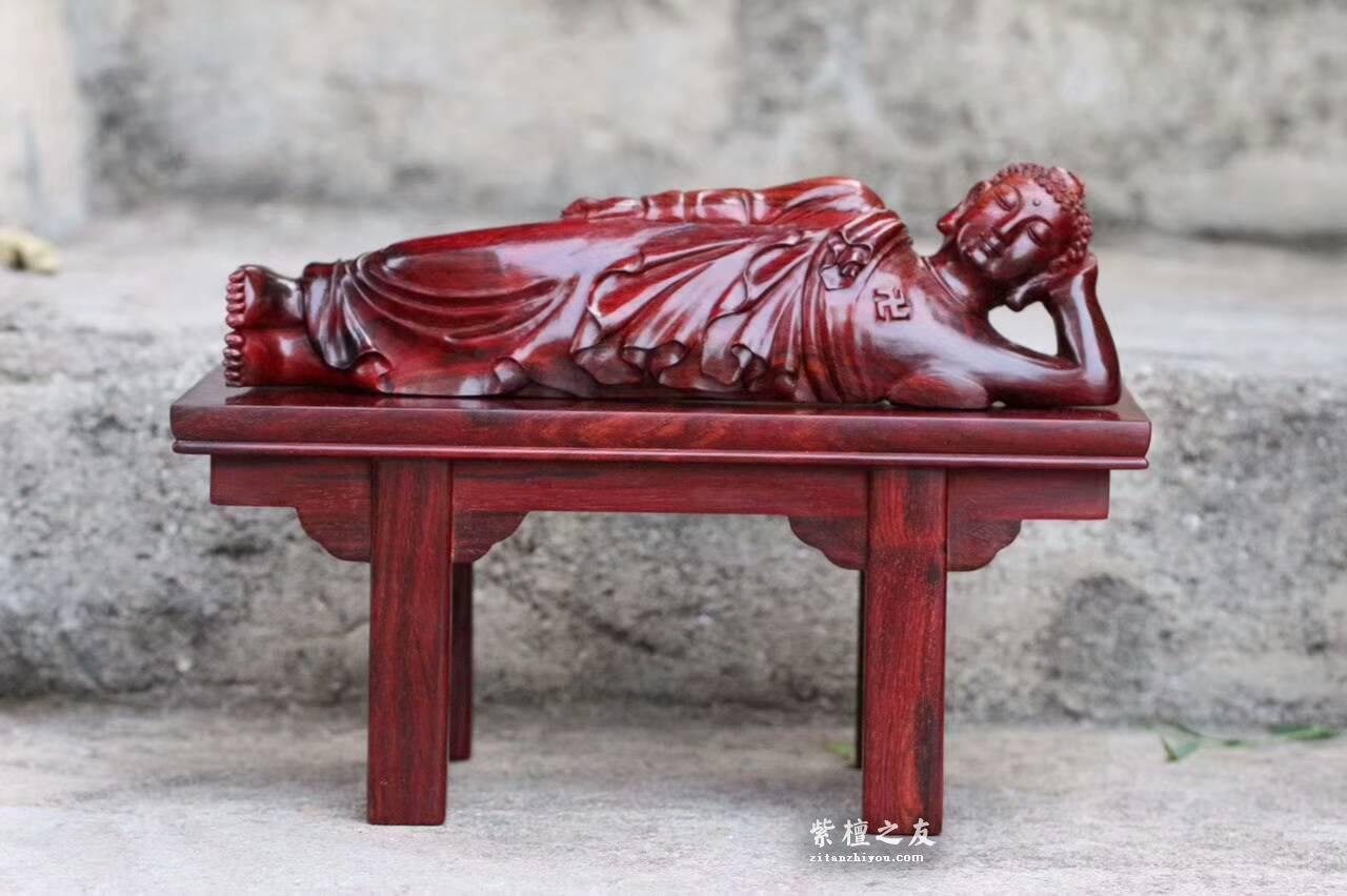 印度小叶紫檀卧佛加平头案底座组合摆件 精美小巧-6