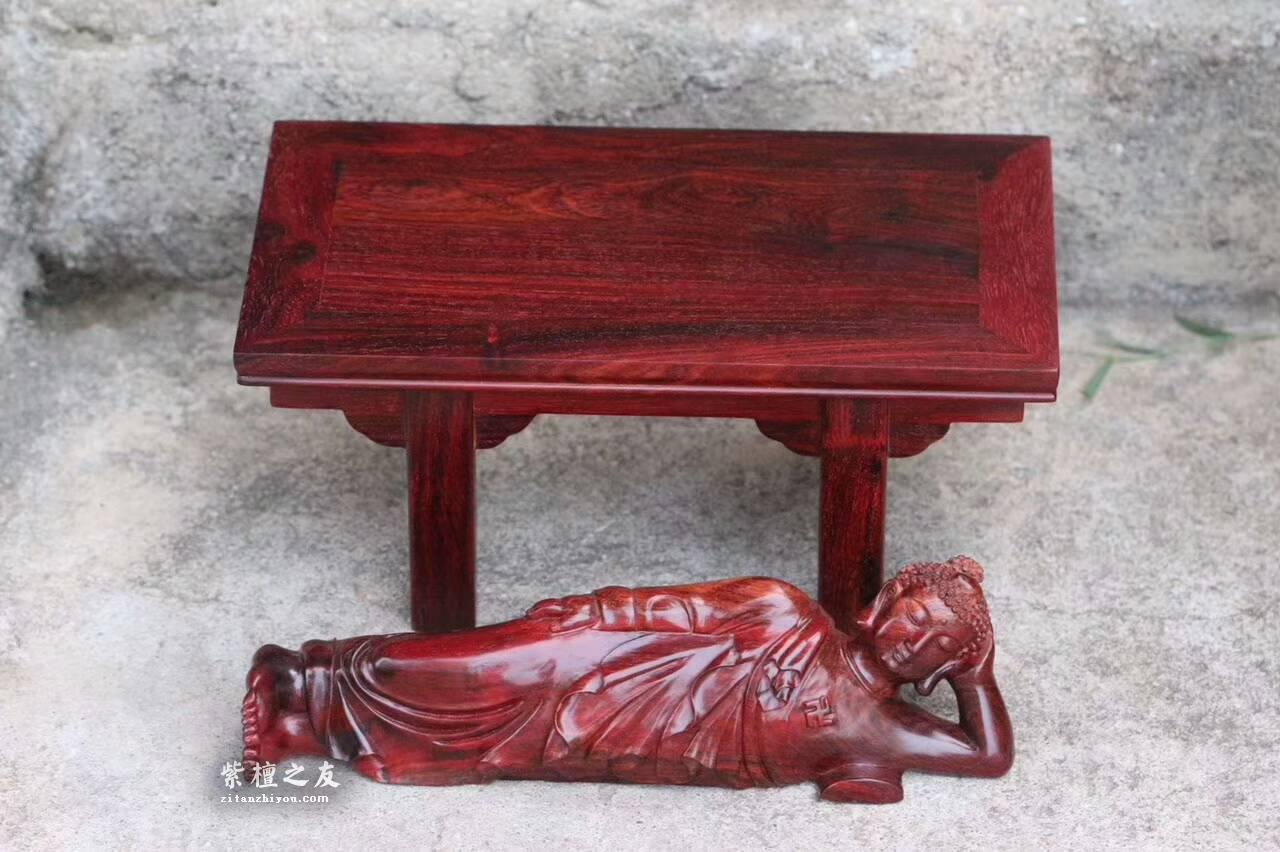 印度小叶紫檀卧佛加平头案底座组合摆件 精美小巧-8