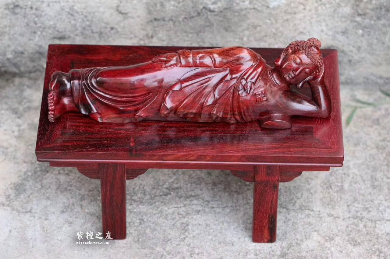 印度小叶紫檀卧佛加平头案底座组合摆件 精美小巧-7