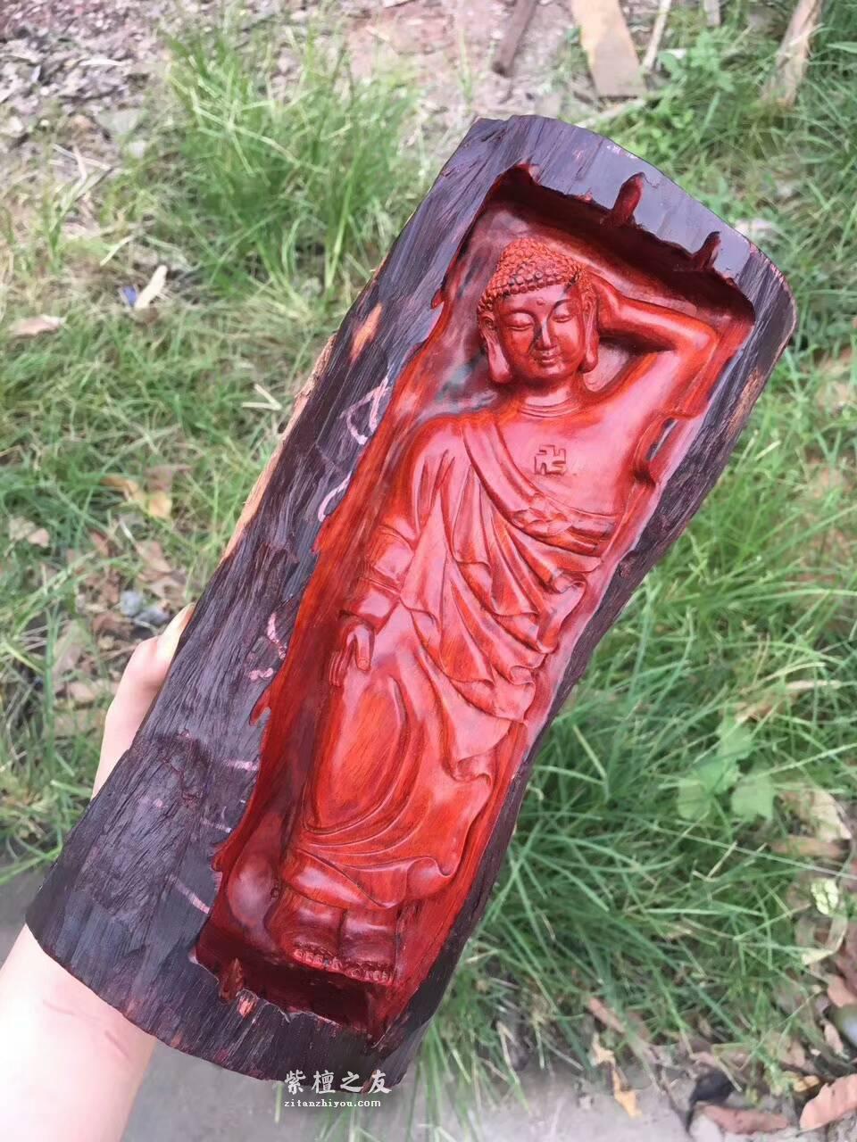 印度小紫叶檀雕件《卧佛》和原料形状完美搭配自然古朴-1