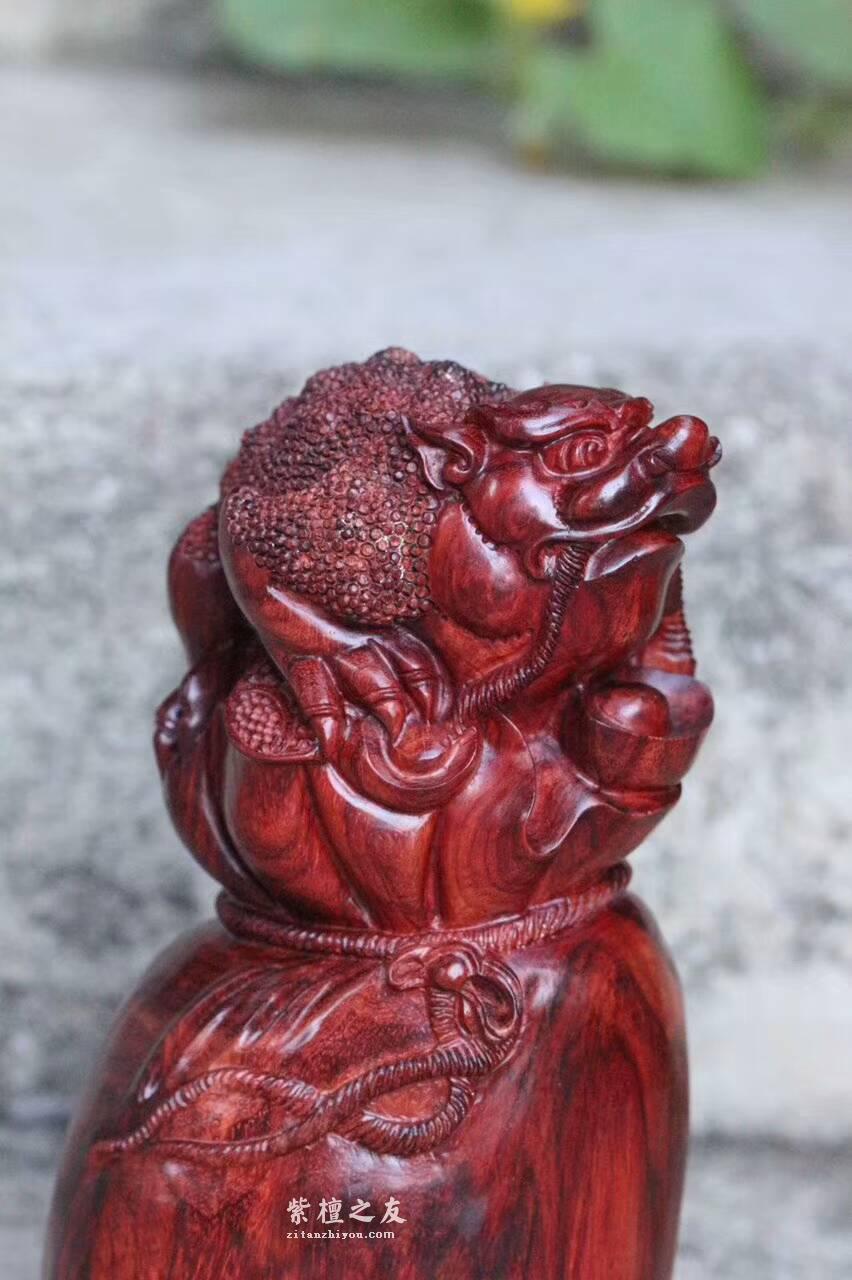 小叶紫檀摆件《招财进宝》纯手工雕刻小巧精致适合送礼-2