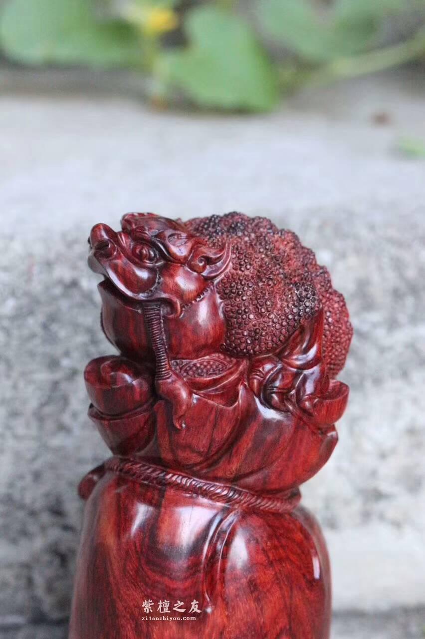 小叶紫檀摆件《招财进宝》纯手工雕刻小巧精致适合送礼-3