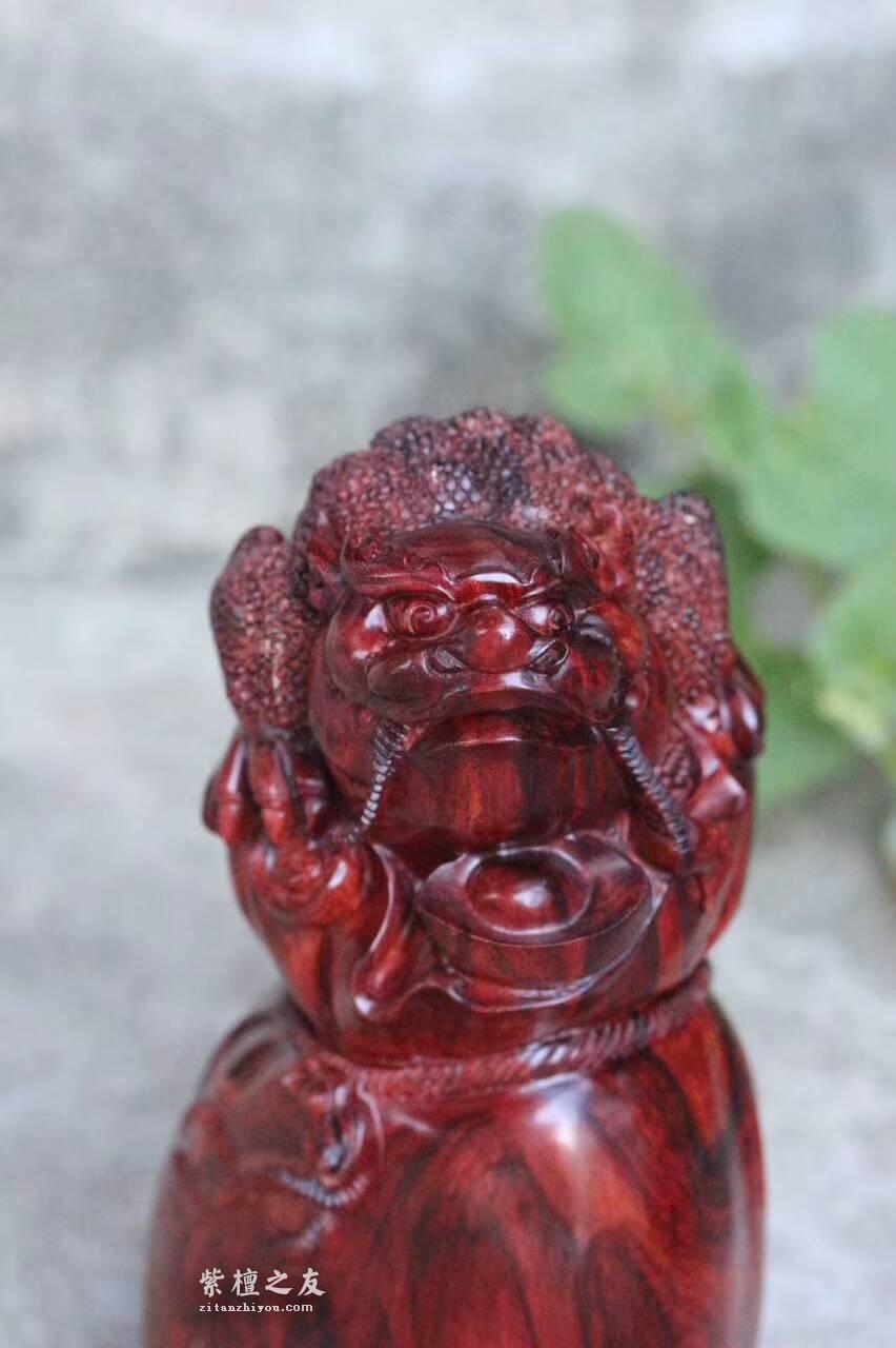 小叶紫檀摆件《招财进宝》纯手工雕刻小巧精致适合送礼-7