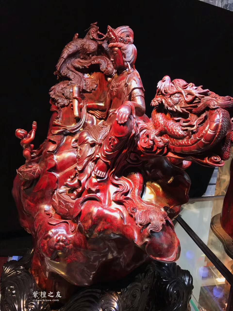 小叶紫檀中型摆件《观自在菩萨》千年树头老料带细留疤清刀工艺-6