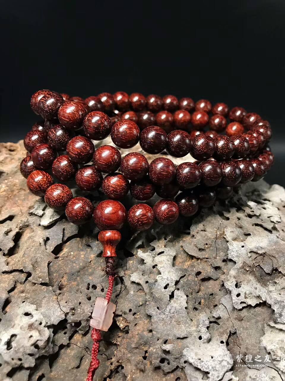 印度小叶紫檀1.0*108手串 同料顺纹无瑕疵难得精品-8