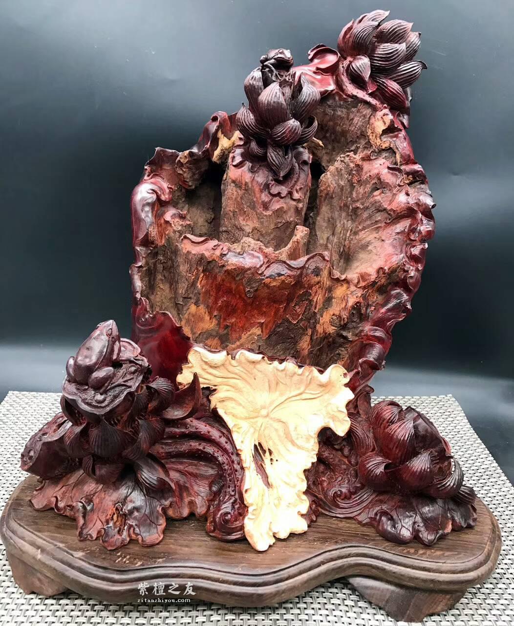 印度小叶紫檀手工雕刻枯木生花 风化百年枯木老料高密度金星带瘤树头，-8