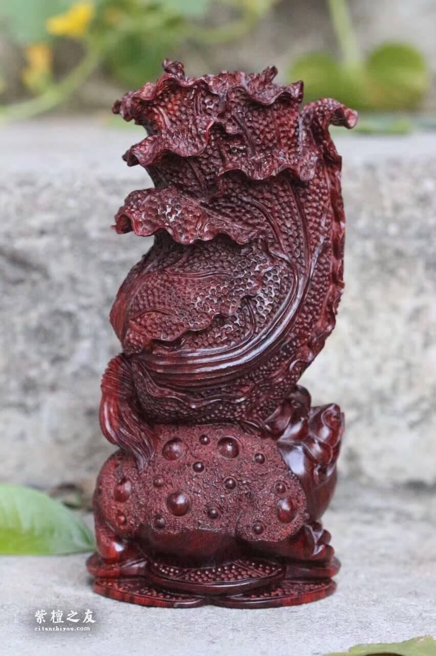 小叶紫檀根雕摆件《招财进宝》立体雕刻细致精美送人首选-4