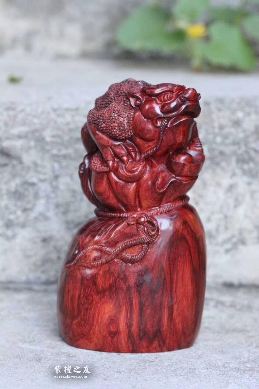 小叶紫檀工艺品《招财进宝》金蟾抱钱袋 代代都有钱-9