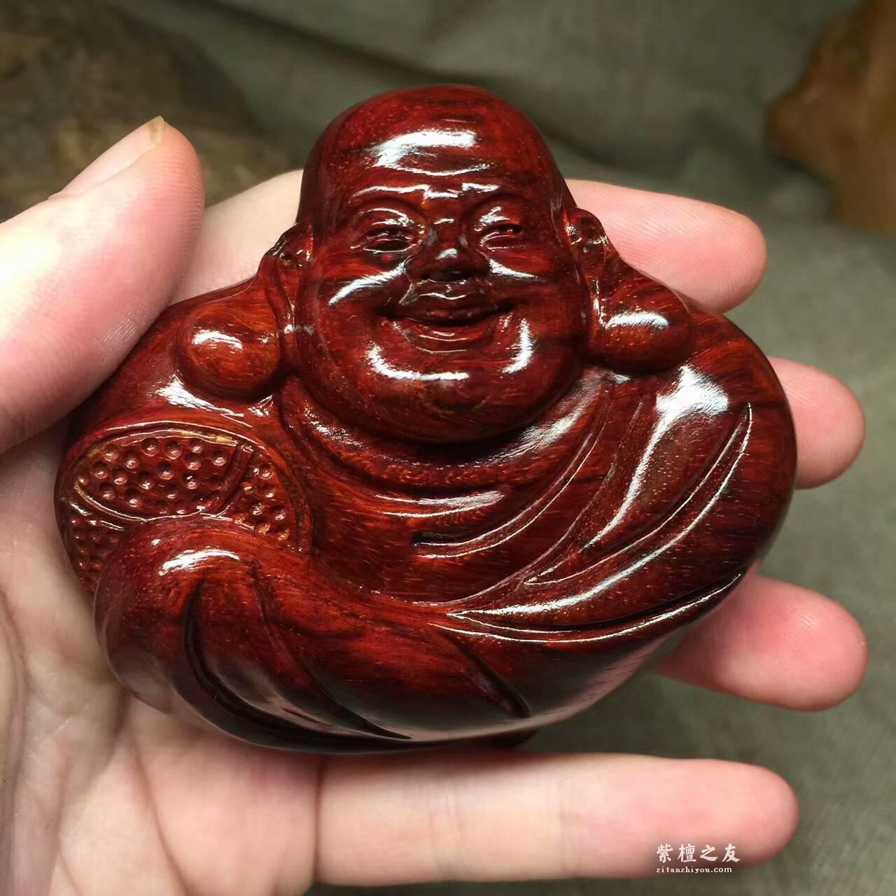 小叶紫檀小型工艺品《开心招财弥勒》油性十足把玩方便-2