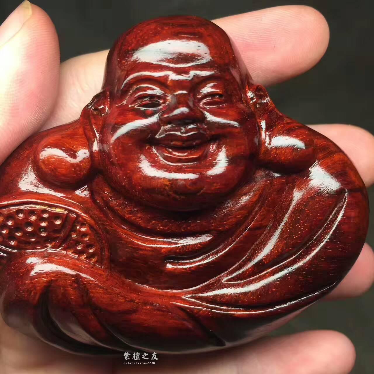 小叶紫檀小型工艺品《开心招财弥勒》油性十足把玩方便-3