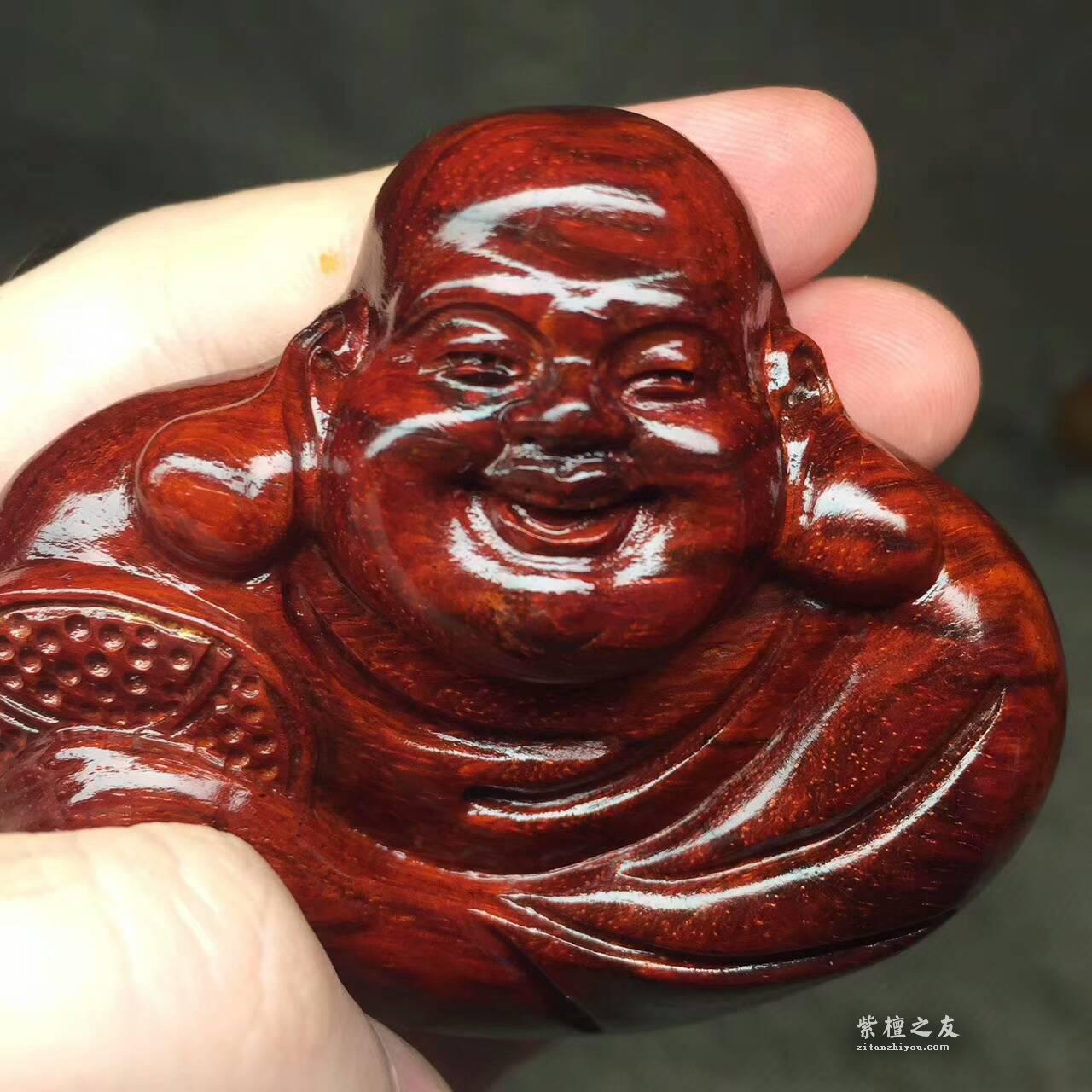 小叶紫檀小型工艺品《开心招财弥勒》油性十足把玩方便-7