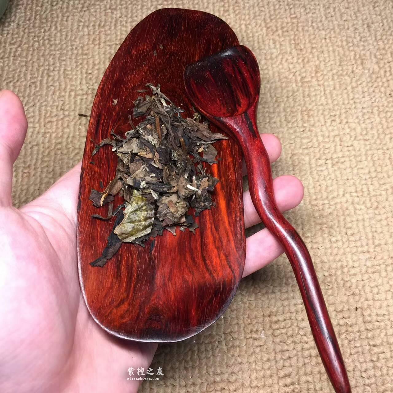 小叶紫檀精巧茶具茶匙茶荷方便取茶 朋友聚会品茶必备-3