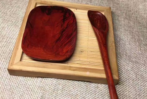 小叶紫檀茶匙茶荷一套 取茶赏茶工具