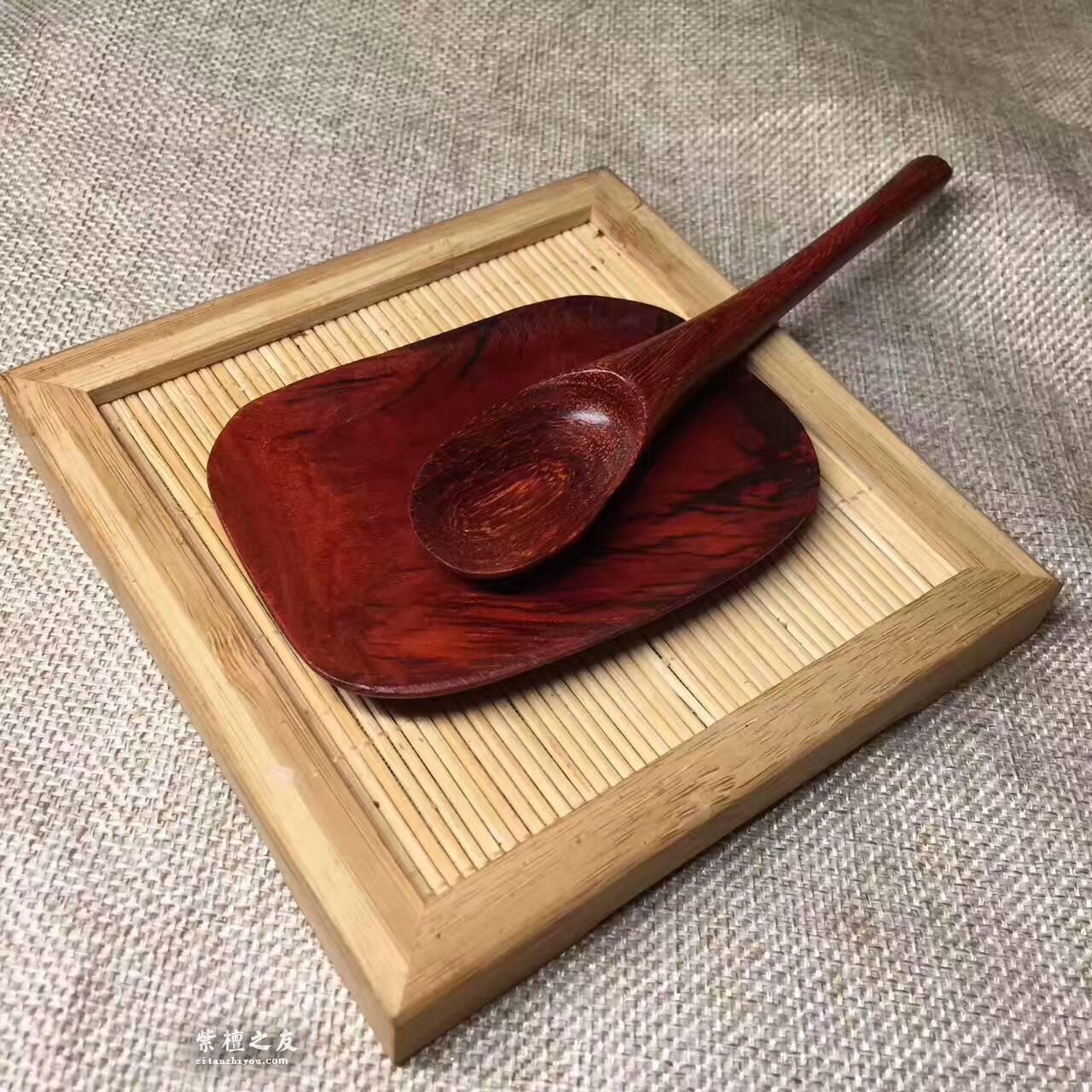 小叶紫檀茶匙茶荷一套 取茶赏茶工具-4
