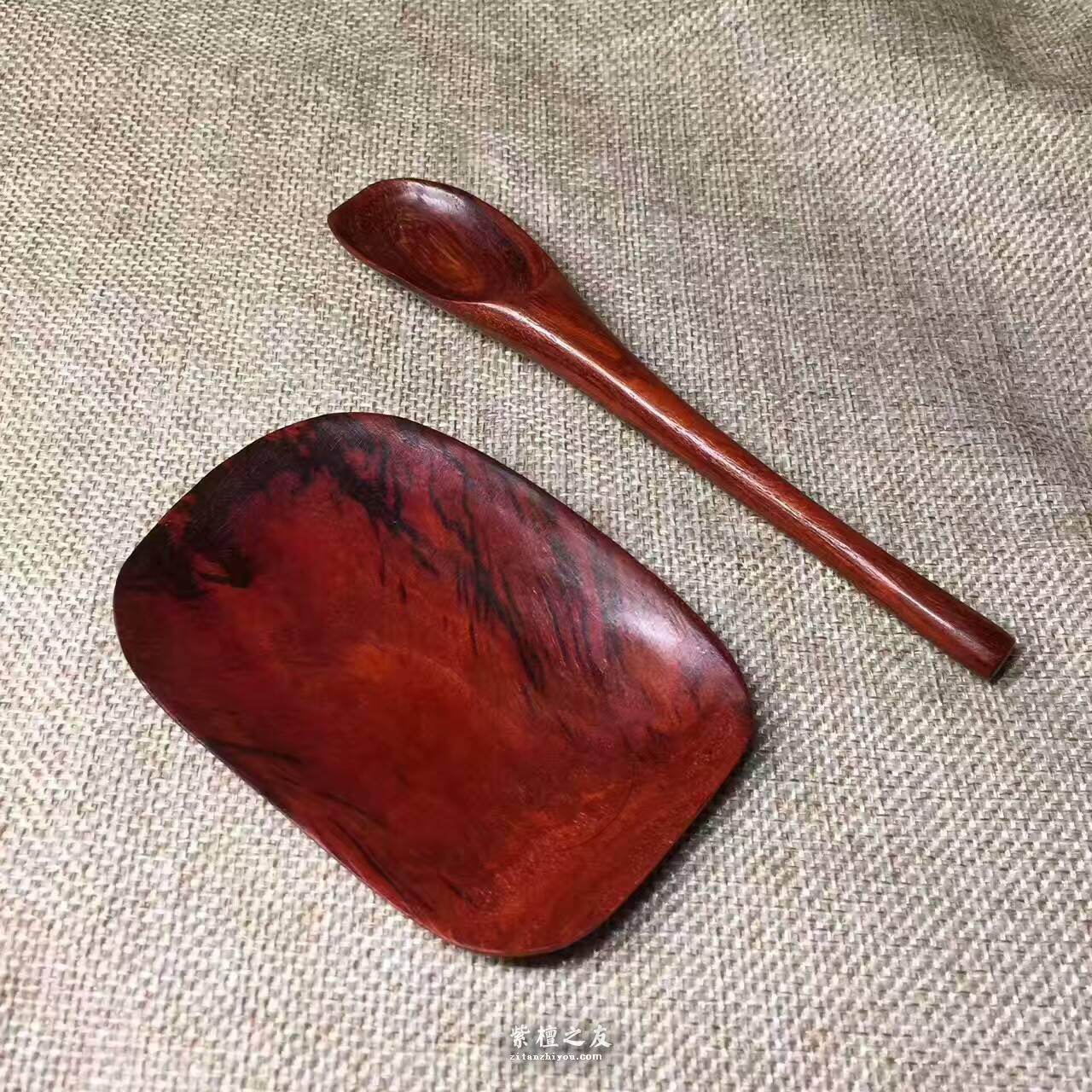 小叶紫檀茶匙茶荷一套 取茶赏茶工具-6